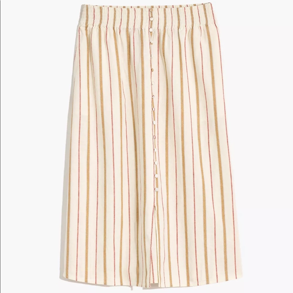 Madewell Linen-Cotton Smocked-Waist Button-Front Midi Skirt